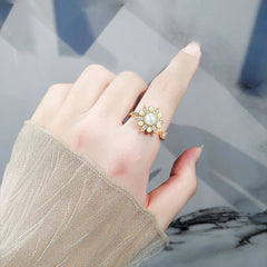 Rotatable Gold Open Pearl Ring