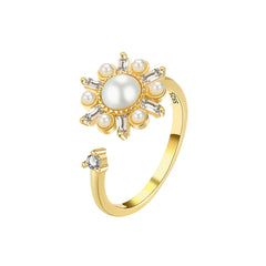 Rotatable Gold Open Pearl Ring